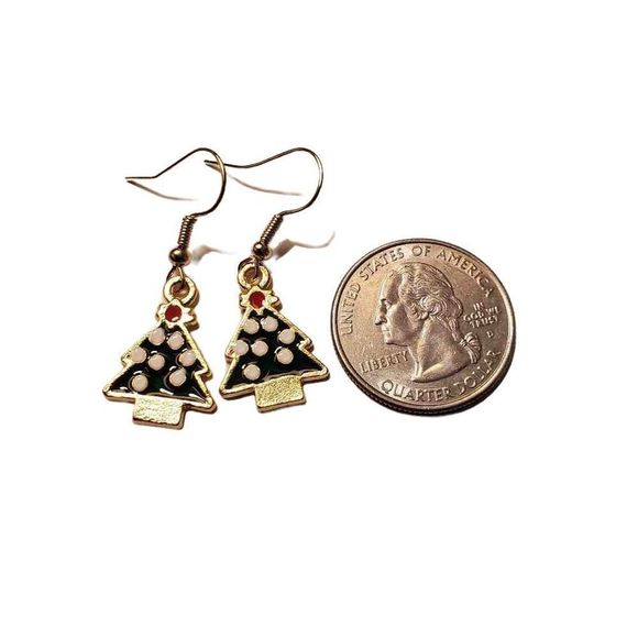 Gold Alloy Christmas Tree Dangle Earrings - Picture 2 of 2